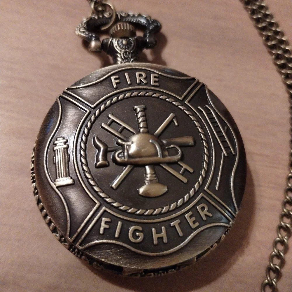 New Men's Firefighter Pocket Watch Necklace